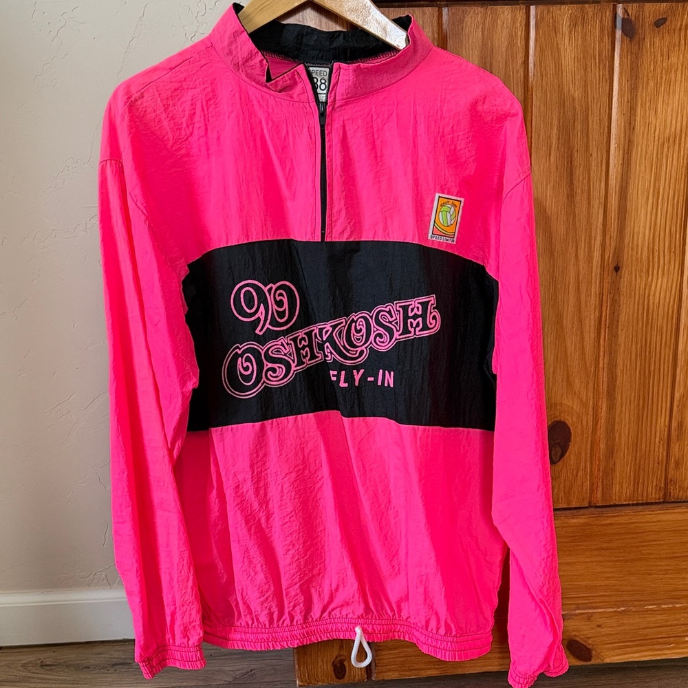 Vintage1990 Oshkosh Fly-In Neon Pink Windbreaker Speed Limit 88 Made in USA OSFA